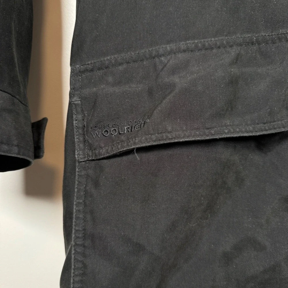 Woolrich Women Large Black Hooded Field Jacket Plaid‎ Quilt Lined Casual Vintage